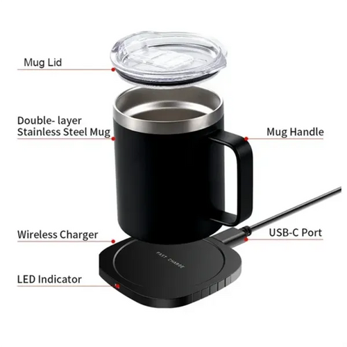 Coffee Mug Warmer and Wireless Charger with Cup & Lid